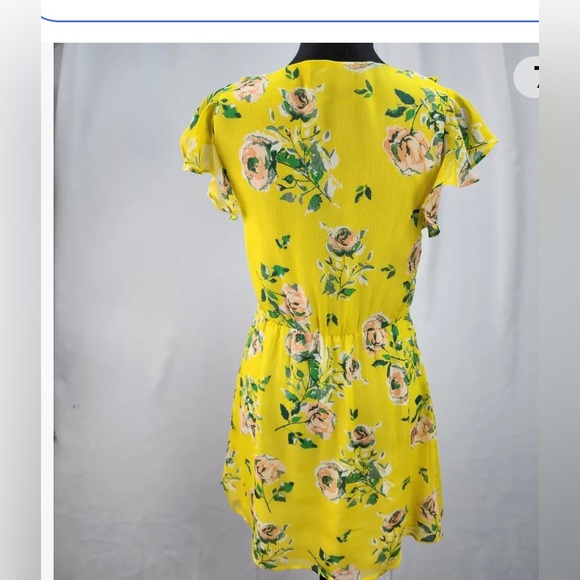 AEROPOSTALE SMALL summer dress YELLOW FLORAL RUFFLED ELASTIC WAIST SIZE SMALL - Picture 3 of 11